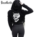 InsGoth Women Sweatshirts Cropped Hoodies Gothic Skull - Girly Wavy