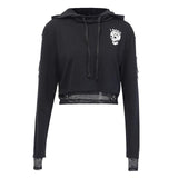 InsGoth Women Sweatshirts Cropped Hoodies Gothic Skull - Girly Wavy
