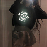 Simenual Reflective Letter Print Casual Sweatshirt - Girly Wavy