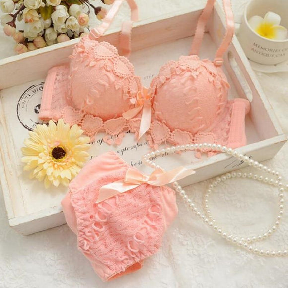 lingerie set thin embroidery push up bra set - Girly Wavy