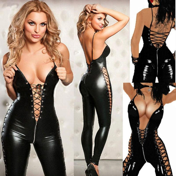 Lingerie Hot Women Prisoners Pu Leather Teddy Babydoll  Lenceria - Girly Wavy